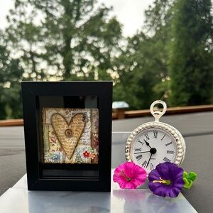 Handmade Shabby Chic Heart Art Mixed Media Unique&Original In Shadow Box NEW